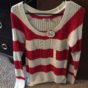 Pinkish/red and white striped sweater